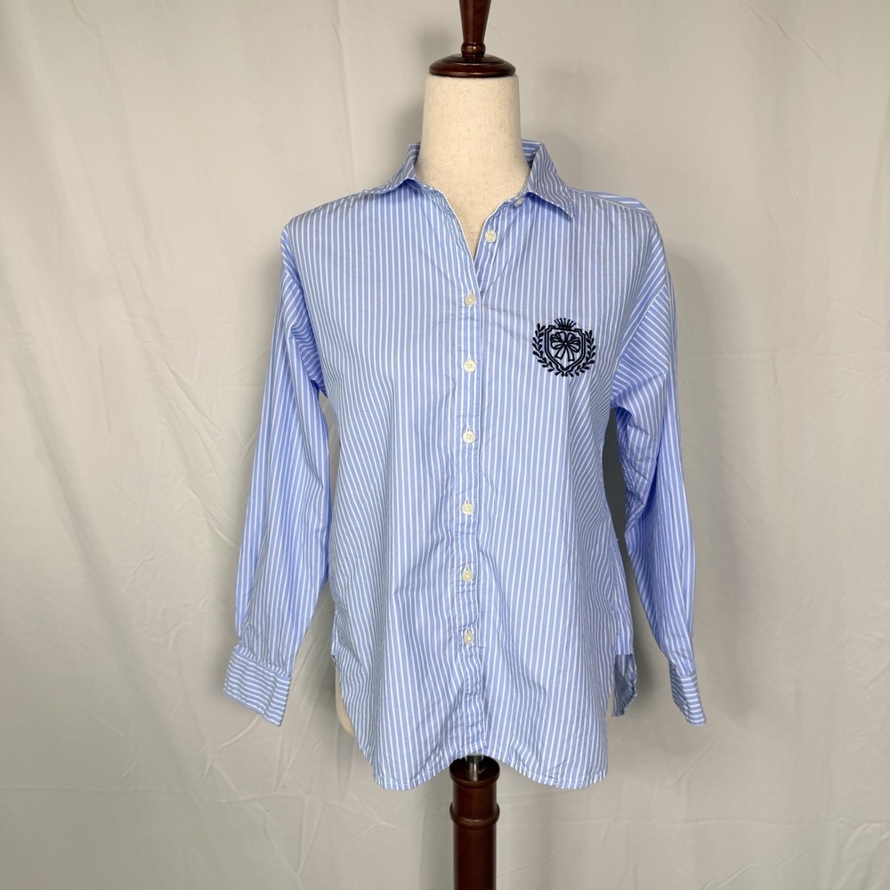 Loft Women's Long Sleeve Striped With Crest, Preppy, Old Money Academia. Cotton